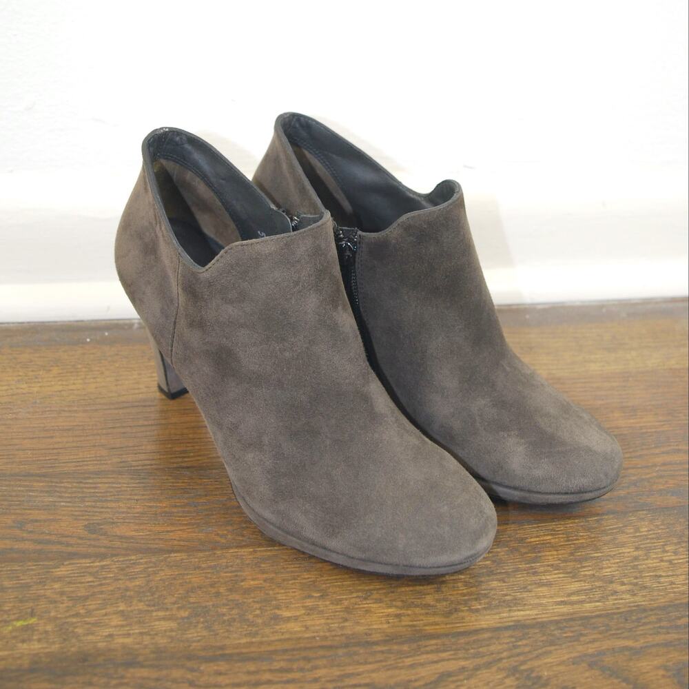 Paul Green Iron Grey Jazzy Suede Leather Zip Up Ankle Bootie Heel Pump